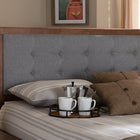 Baxton Studio Sarine Mid-Century Modern Light Grey Fabric Upholstered Walnut Brown Finished Wood King Size Headboard