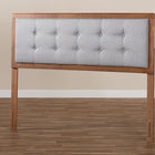 Baxton Studio Sarine Mid-Century Modern Light Grey Fabric Upholstered Walnut Brown Finished Wood King Size Headboard