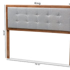 Baxton Studio Sarine Mid-Century Modern Light Grey Fabric Upholstered Walnut Brown Finished Wood King Size Headboard