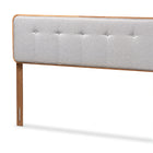 Baxton Studio Palina Mid-Century Modern Light Grey Fabric Upholstered Walnut Brown Finished Wood Queen Size Headboard