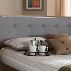 Baxton Studio Palina Mid-Century Modern Light Grey Fabric Upholstered Walnut Brown Finished Wood Queen Size Headboard