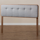 Baxton Studio Palina Mid-Century Modern Light Grey Fabric Upholstered Walnut Brown Finished Wood Queen Size Headboard