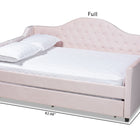 Baxton Studio Perry Modern and Contemporary Light Pink Velvet Fabric Upholstered and Button Tufted Full Size Daybed with Trundle