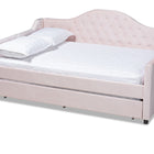 Baxton Studio Perry Modern and Contemporary Light Pink Velvet Fabric Upholstered and Button Tufted Full Size Daybed with Trundle