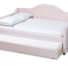 Baxton Studio Perry Modern and Contemporary Light Pink Velvet Fabric Upholstered and Button Tufted Full Size Daybed with Trundle