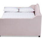 Baxton Studio Perry Modern and Contemporary Light Pink Velvet Fabric Upholstered and Button Tufted Full Size Daybed with Trundle