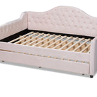 Baxton Studio Perry Modern and Contemporary Light Pink Velvet Fabric Upholstered and Button Tufted Full Size Daybed with Trundle