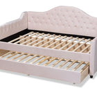 Baxton Studio Perry Modern and Contemporary Light Pink Velvet Fabric Upholstered and Button Tufted Full Size Daybed with Trundle
