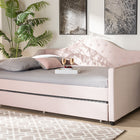 Baxton Studio Perry Modern and Contemporary Light Pink Velvet Fabric Upholstered and Button Tufted Full Size Daybed with Trundle
