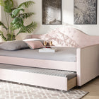 Baxton Studio Perry Modern and Contemporary Light Pink Velvet Fabric Upholstered and Button Tufted Full Size Daybed with Trundle
