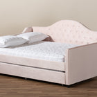 Baxton Studio Perry Modern and Contemporary Light Pink Velvet Fabric Upholstered and Button Tufted Full Size Daybed with Trundle