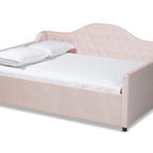 Baxton Studio Perry Modern and Contemporary Light Pink Velvet Fabric Upholstered and Button Tufted Queen Size Daybed