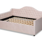 Baxton Studio Perry Modern and Contemporary Light Pink Velvet Fabric Upholstered and Button Tufted Queen Size Daybed