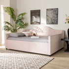 Baxton Studio Perry Modern and Contemporary Light Pink Velvet Fabric Upholstered and Button Tufted Queen Size Daybed