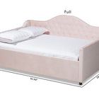 Baxton Studio Perry Modern and Contemporary Light Pink Velvet Fabric Upholstered and Button Tufted Queen Size Daybed