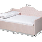 Baxton Studio Perry Modern and Contemporary Light Pink Velvet Fabric Upholstered and Button Tufted Queen Size Daybed