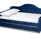 Baxton Studio Perry Modern and Contemporary Royal Blue Velvet Fabric Upholstered and Button Tufted Full Size Daybed with Trundle
