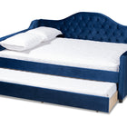 Baxton Studio Perry Modern and Contemporary Royal Blue Velvet Fabric Upholstered and Button Tufted Full Size Daybed with Trundle