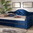 Baxton Studio Perry Modern and Contemporary Royal Blue Velvet Fabric Upholstered and Button Tufted Full Size Daybed with Trundle