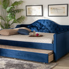 Baxton Studio Perry Modern and Contemporary Royal Blue Velvet Fabric Upholstered and Button Tufted Full Size Daybed with Trundle