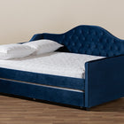 Baxton Studio Perry Modern and Contemporary Royal Blue Velvet Fabric Upholstered and Button Tufted Full Size Daybed with Trundle