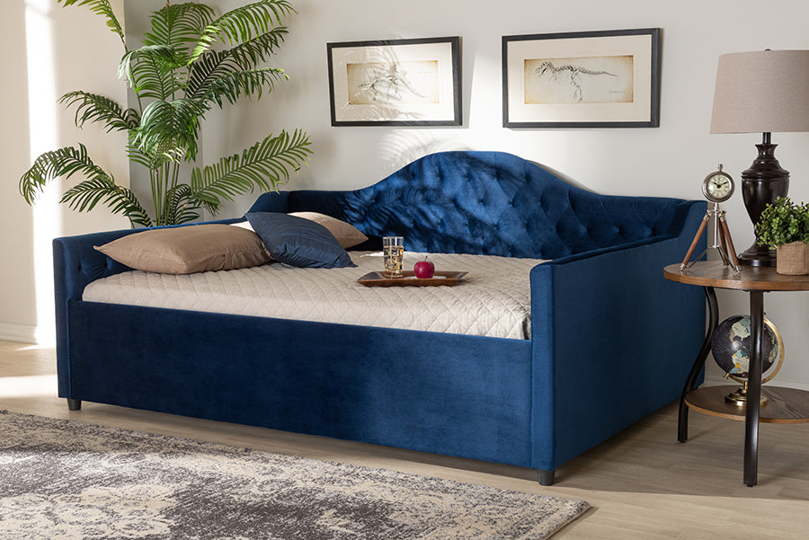 Baxton Studio Perry Modern and Contemporary Royal Blue Velvet Fabric Upholstered and Button Tufted Full Size Daybed
