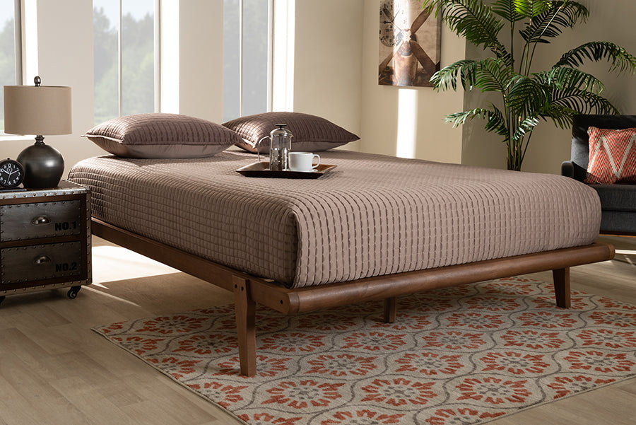 Baxton Studio Kaia Mid-Century Modern Walnut Brown Finished Wood Full Size Platform Bed Frame