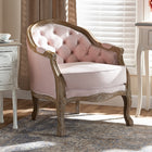 Baxton Studio Genevieve Traditional French Provincial Light Pink Velvet Upholstered White-Washed Oak Wood Armchair