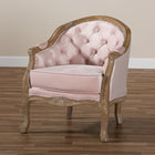 Baxton Studio Genevieve Traditional French Provincial Light Pink Velvet Upholstered White-Washed Oak Wood Armchair