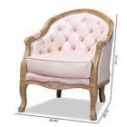 Baxton Studio Genevieve Traditional French Provincial Light Pink Velvet Upholstered White-Washed Oak Wood Armchair