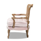 Baxton Studio Vallea Traditional French Provincial Light Pink Velvet Fabric Upholstered White-Washed Oak Wood Armchair
