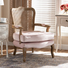 Baxton Studio Vallea Traditional French Provincial Light Pink Velvet Fabric Upholstered White-Washed Oak Wood Armchair