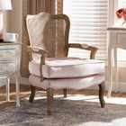 Baxton Studio Vallea Traditional French Provincial Light Pink Velvet Fabric Upholstered White-Washed Oak Wood Armchair