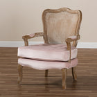 Baxton Studio Vallea Traditional French Provincial Light Pink Velvet Fabric Upholstered White-Washed Oak Wood Armchair
