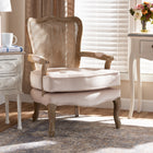 Baxton Studio Vallea Traditional French Provincial Light Beige Velvet Fabric Upholstered White-Washed Oak Wood Armchair
