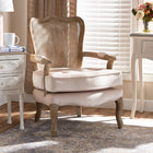 Baxton Studio Vallea Traditional French Provincial Light Beige Velvet Fabric Upholstered White-Washed Oak Wood Armchair