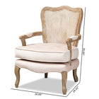 Baxton Studio Vallea Traditional French Provincial Light Beige Velvet Fabric Upholstered White-Washed Oak Wood Armchair