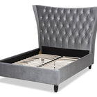 Baxton Studio Viola Glam and Luxe Grey Velvet Fabric Upholstered and Button Tufted Queen Size Platform Bed with Tall Wingback Headboard