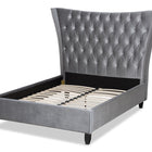 Baxton Studio Viola Glam and Luxe Grey Velvet Fabric Upholstered and Button Tufted King Size Platform Bed with Tall Wingback Headboard
