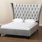 Baxton Studio Viola Glam and Luxe Grey Velvet Fabric Upholstered and Button Tufted Queen Size Platform Bed with Tall Wingback Headboard