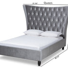 Baxton Studio Viola Glam and Luxe Grey Velvet Fabric Upholstered and Button Tufted Queen Size Platform Bed with Tall Wingback Headboard