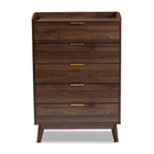 Baxton Studio Lena Mid-Century Modern Walnut Brown Finished 5-Drawer Wood Chest