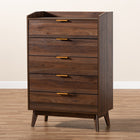 Baxton Studio Lena Mid-Century Modern Walnut Brown Finished 5-Drawer Wood Chest
