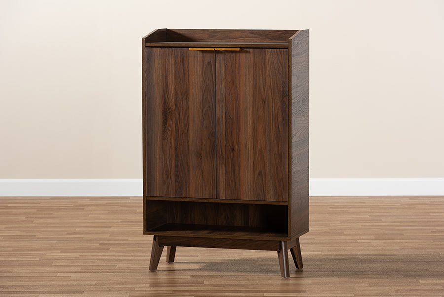 Baxton Studio Lena Mid-Century Modern Walnut Brown Finished 5-Shelf Wood Entryway Shoe Cabinet