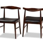 Baxton Studio Eira Mid-Century Modern Black Faux Leather Upholstered Walnut Finished Wood Dining Chair Set of 2