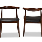 Baxton Studio Eira Mid-Century Modern Black Faux Leather Upholstered Walnut Finished Wood Dining Chair Set of 2