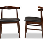 Baxton Studio Eira Mid-Century Modern Black Faux Leather Upholstered Walnut Finished Wood Dining Chair Set of 2