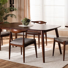 Baxton Studio Amato Mid-Century Modern Light Gray Fabric Upholstered Walnut Finished Wood 5-Piece Dining Set