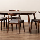 Baxton Studio Amato Mid-Century Modern Light Gray Fabric Upholstered Walnut Finished Wood 5-Piece Dining Set