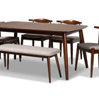 Baxton Studio Amato Mid-Century Modern Light Gray Fabric Upholstered Walnut Finished Wood 6-Piece Dining Set